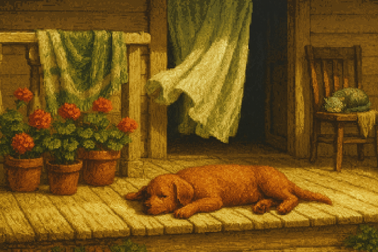 Tablou Canvas Premium, ArtWork A1990, Siesta de pe Prispă, Rustic, Nostalgic, Living, Dormitor, Culori Calde