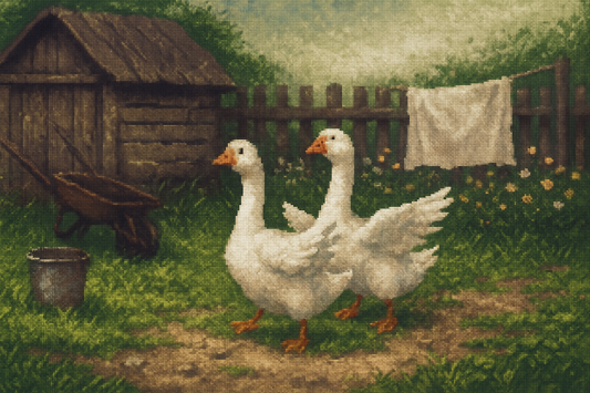 Tablou Canvas Premium, ArtWork A1989, Gâștele din Bătătură, Rustic, Tradițional, Living, Bucătărie, Culori Calde